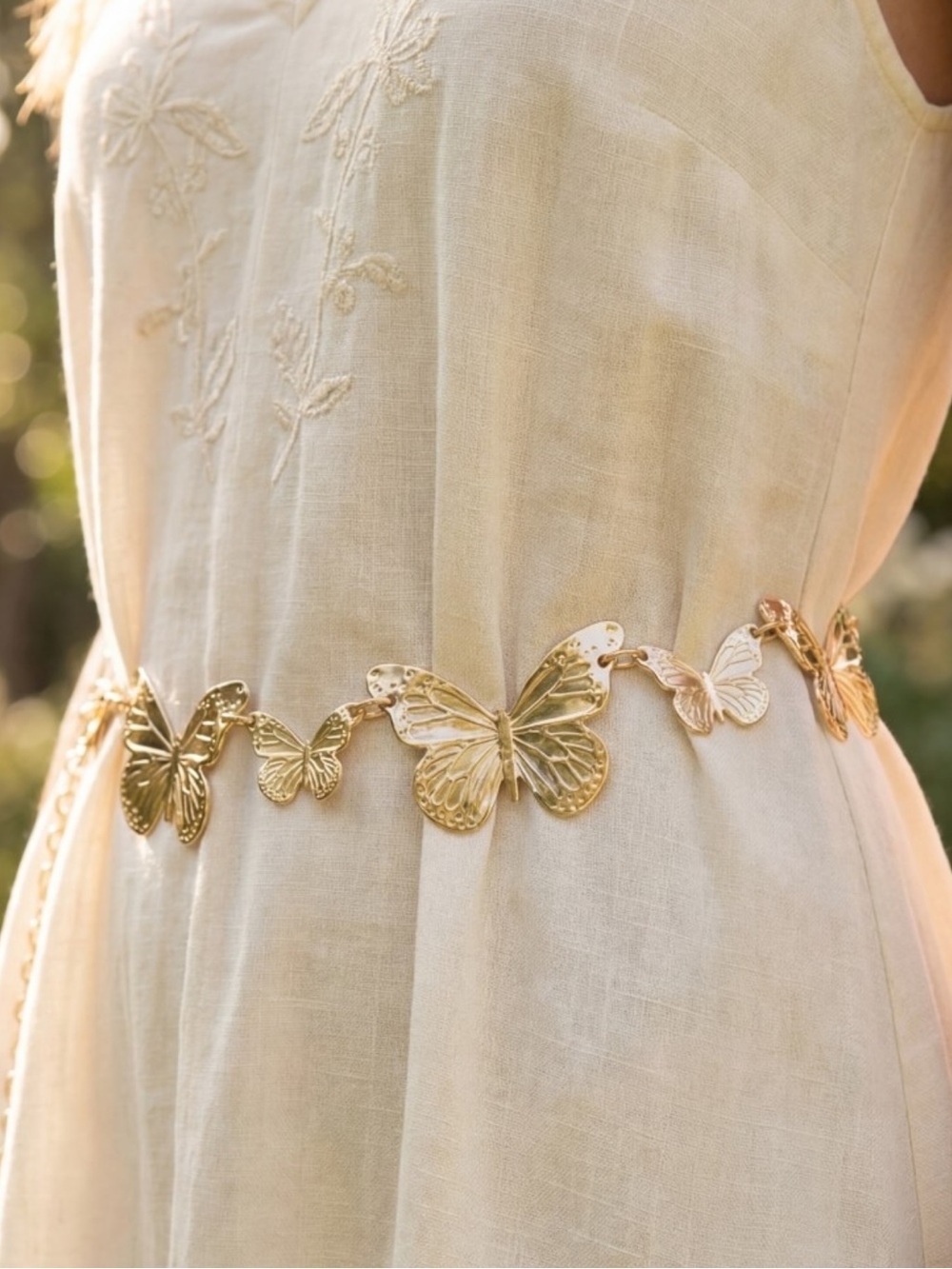 Gold Butterfly Charm Link Waist Belt - Delicate Statement Accessory